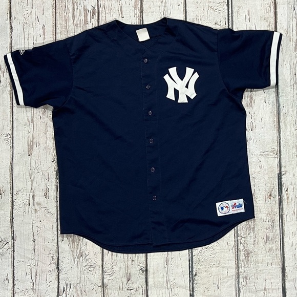 New York Yankees Blue Stitched MLB Baseball Sports Majestic Jersey - Picture 1 of 5